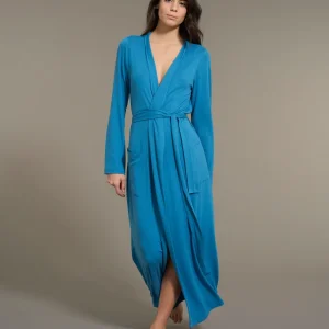Vestaglia lunga in interlock micromodal - Vallarta Blue