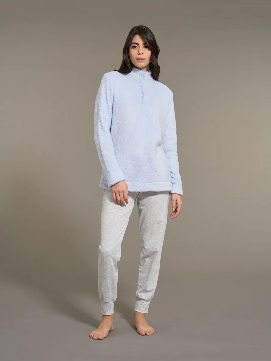 Pigiama serafino in Polar Fleece - Xenon Blue