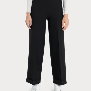 Pantalone modellante alla caviglia in tessuto compact - Nero