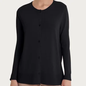 Cardigan aperto con bottoni in Crêpe  - Nero