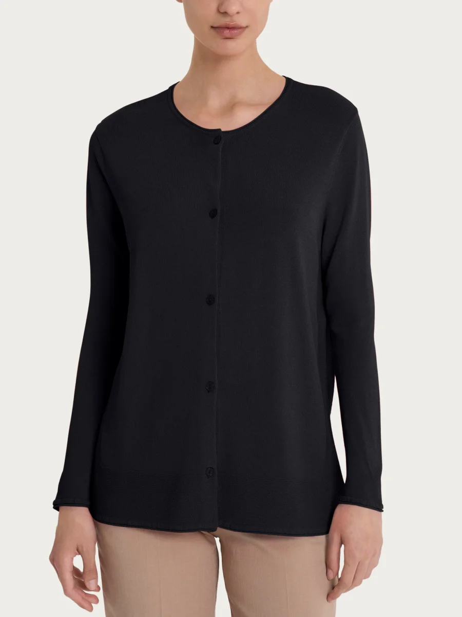 Cardigan aperto con bottoni in Crêpe - Nero - immagine 2