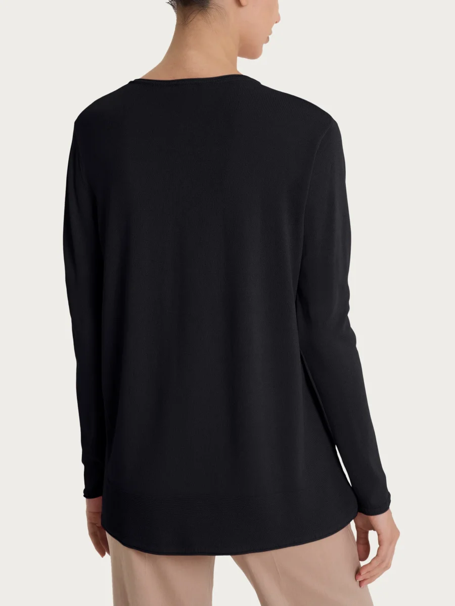 Cardigan aperto con bottoni in Crêpe - Nero - immagine 3