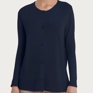 Cardigan aperto con bottoni in Crêpe  - Bleu