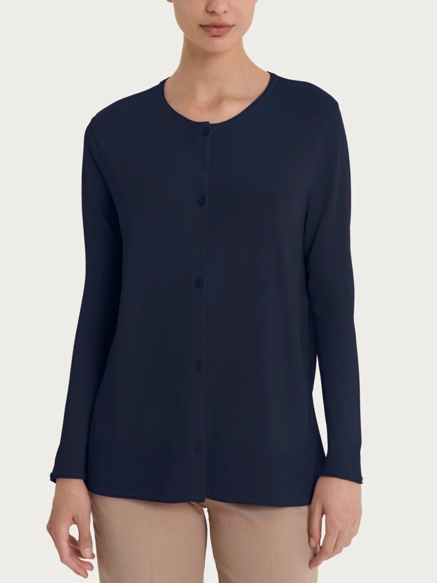 Cardigan aperto con bottoni in Crêpe - Bleu