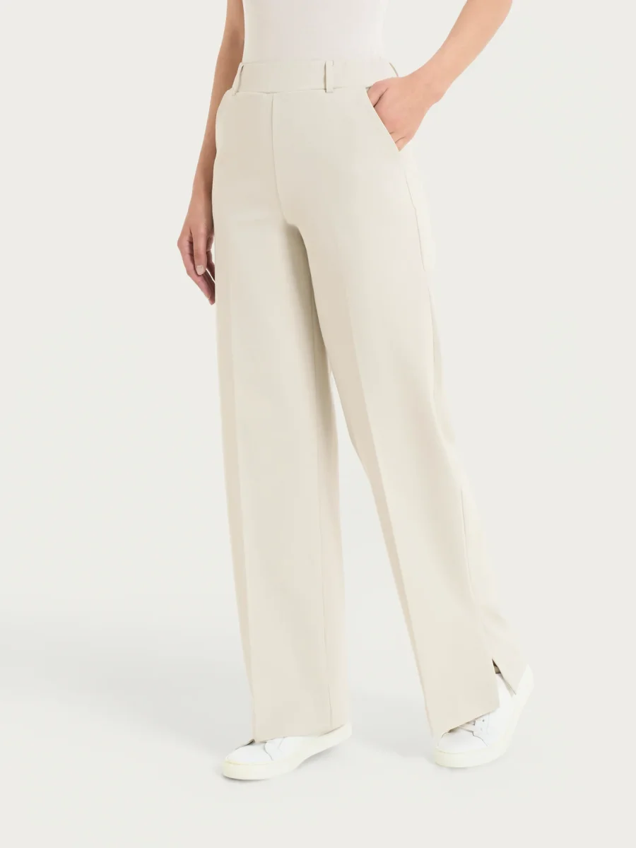 Pantalone a palazzo con tasche in Compact Light - Champignon - immagine 2