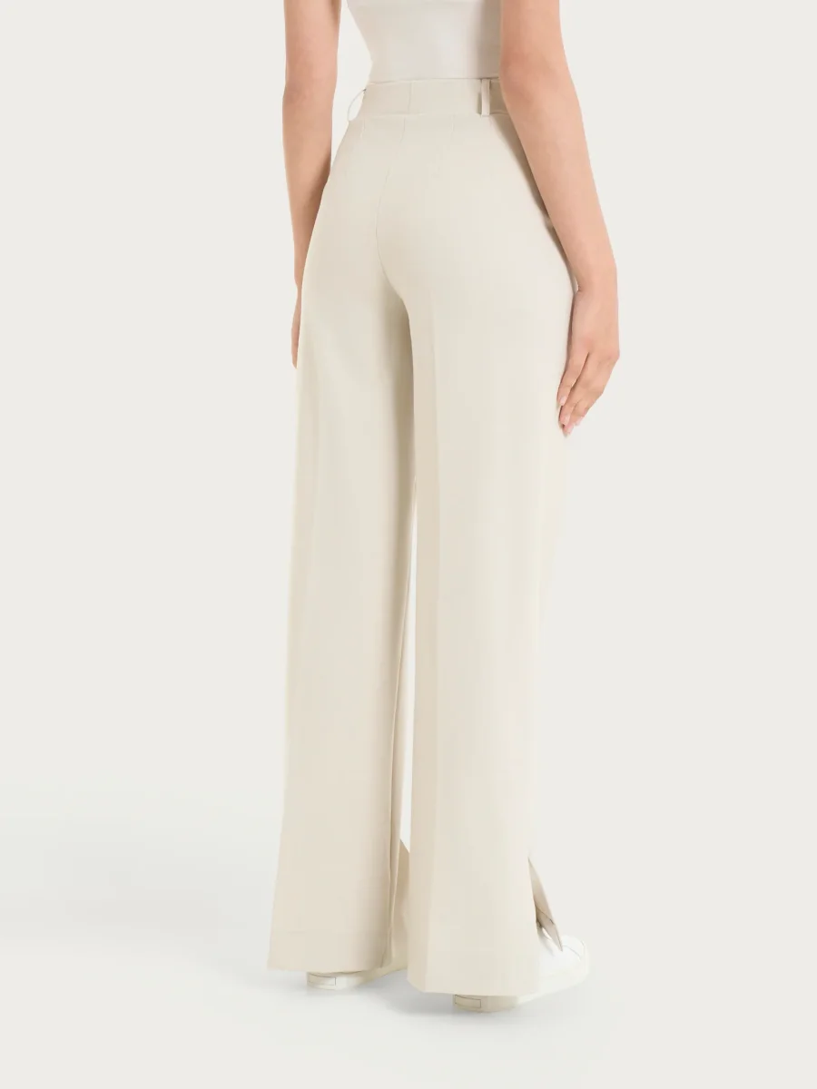 Pantalone a palazzo con tasche in Compact Light - Champignon - immagine 3