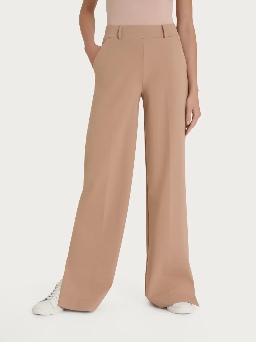 Pantalone a palazzo con tasche in Compact Light - Warm Taupe