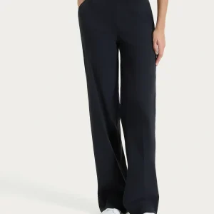 Pantalone ampio con tasche e risvolto in Super Fresh - Nero