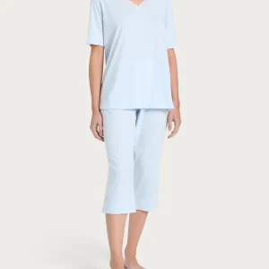 Pigiama tinta unita con scollo a V in Jersey di cotone - Ice Water