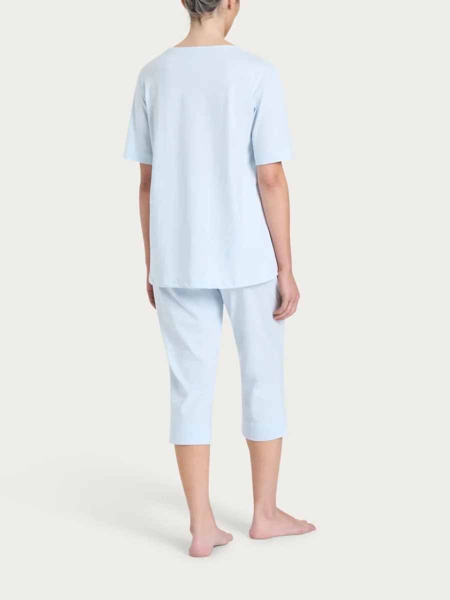 Pigiama tinta unita con scollo a V in Jersey di cotone - Ice Water - immagine 3