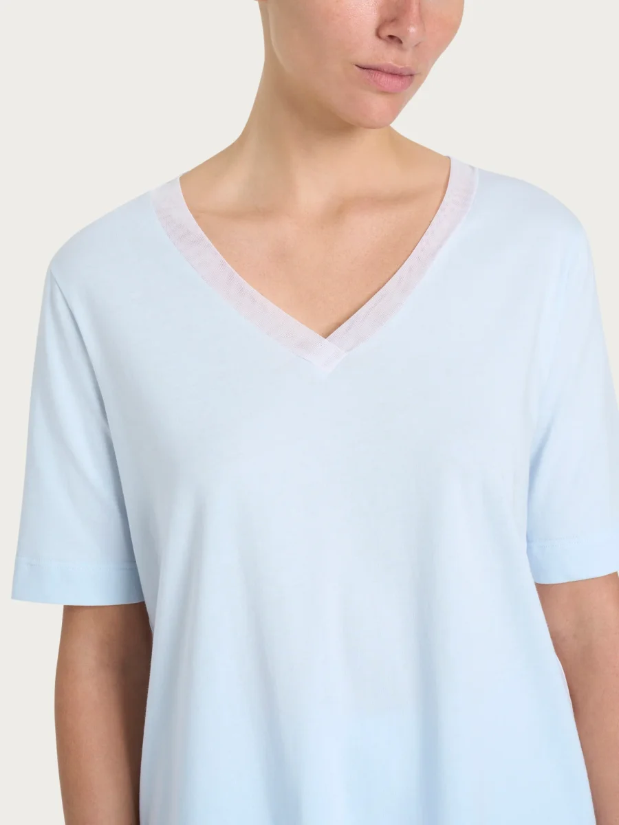 Pigiama tinta unita con scollo a V in Jersey di cotone - Ice Water - immagine 4