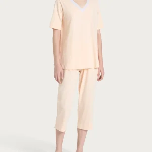 Pigiama tinta unita con scollo a V in Jersey di cotone - Pale Peach