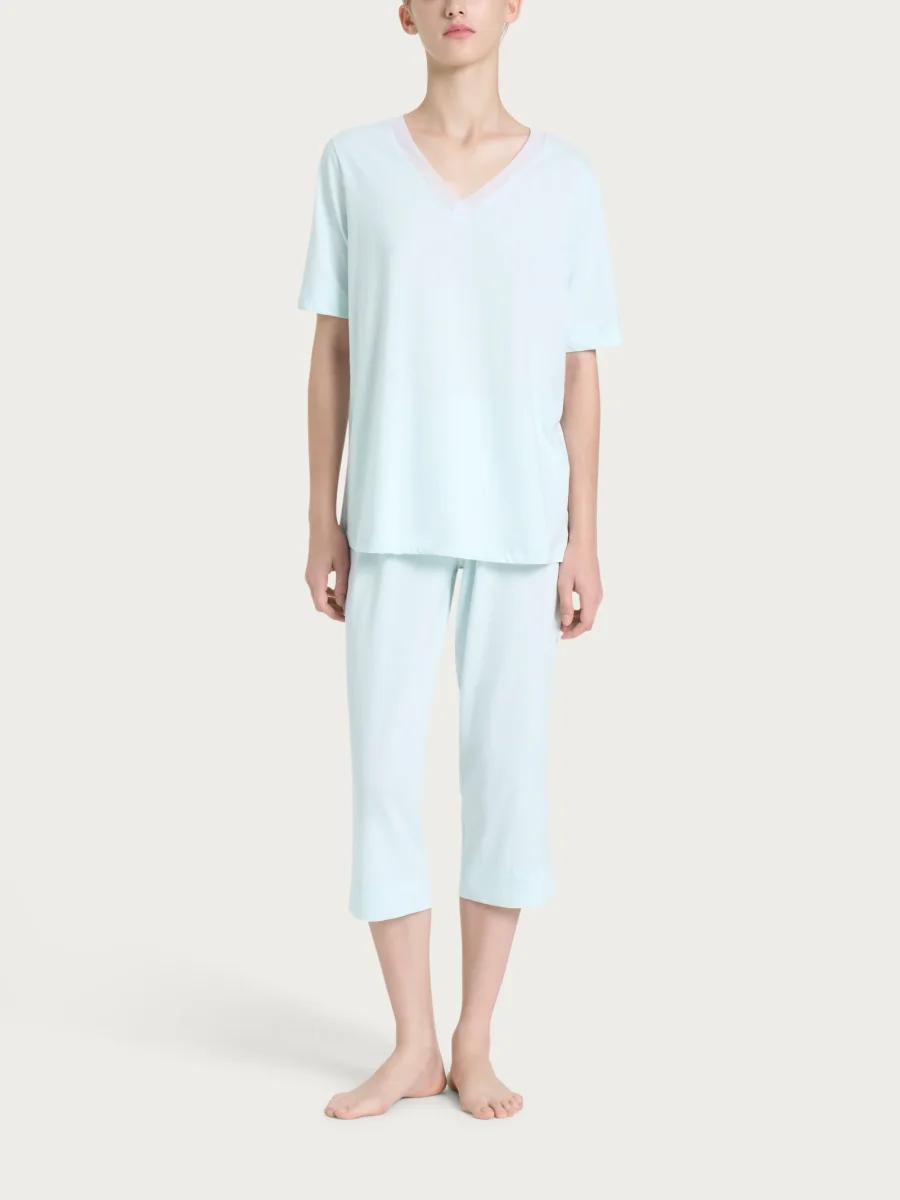 Pigiama tinta unita con scollo a V in Jersey di cotone - Salt Air - immagine 2
