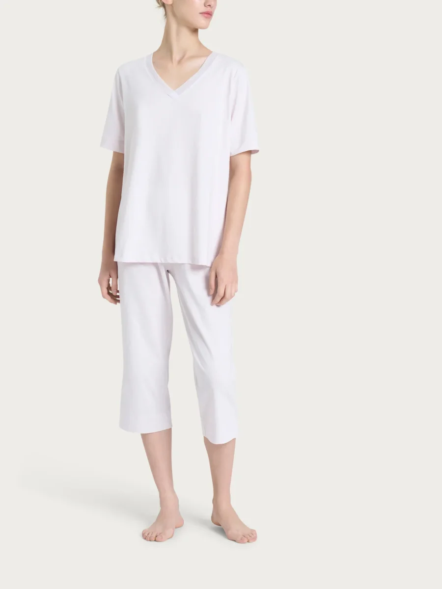 Pigiama tinta unita con scollo a V in Jersey di cotone - Orchid Tint