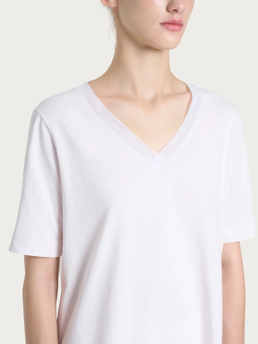 Pigiama tinta unita con scollo a V in Jersey di cotone - Orchid Tint - immagine 4