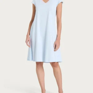 Camicia da notte tinta unita con scollo a V in Jersey di Cotone - Ice Water