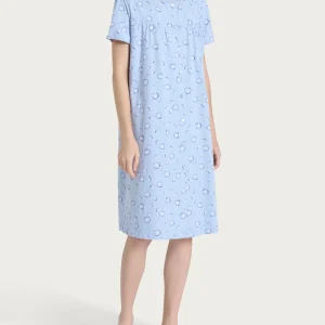 Camicia da notte aperta con arricciatura in Jersey di cotone 40-52 - Fant. Brunnera Blue