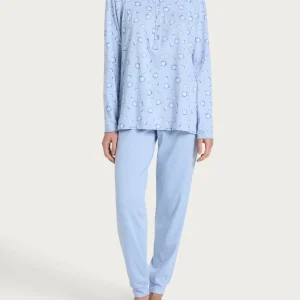 Pigiama serafino con arricciatura in Jersey di cotone 40-52 - Fant. Brunnera Blue