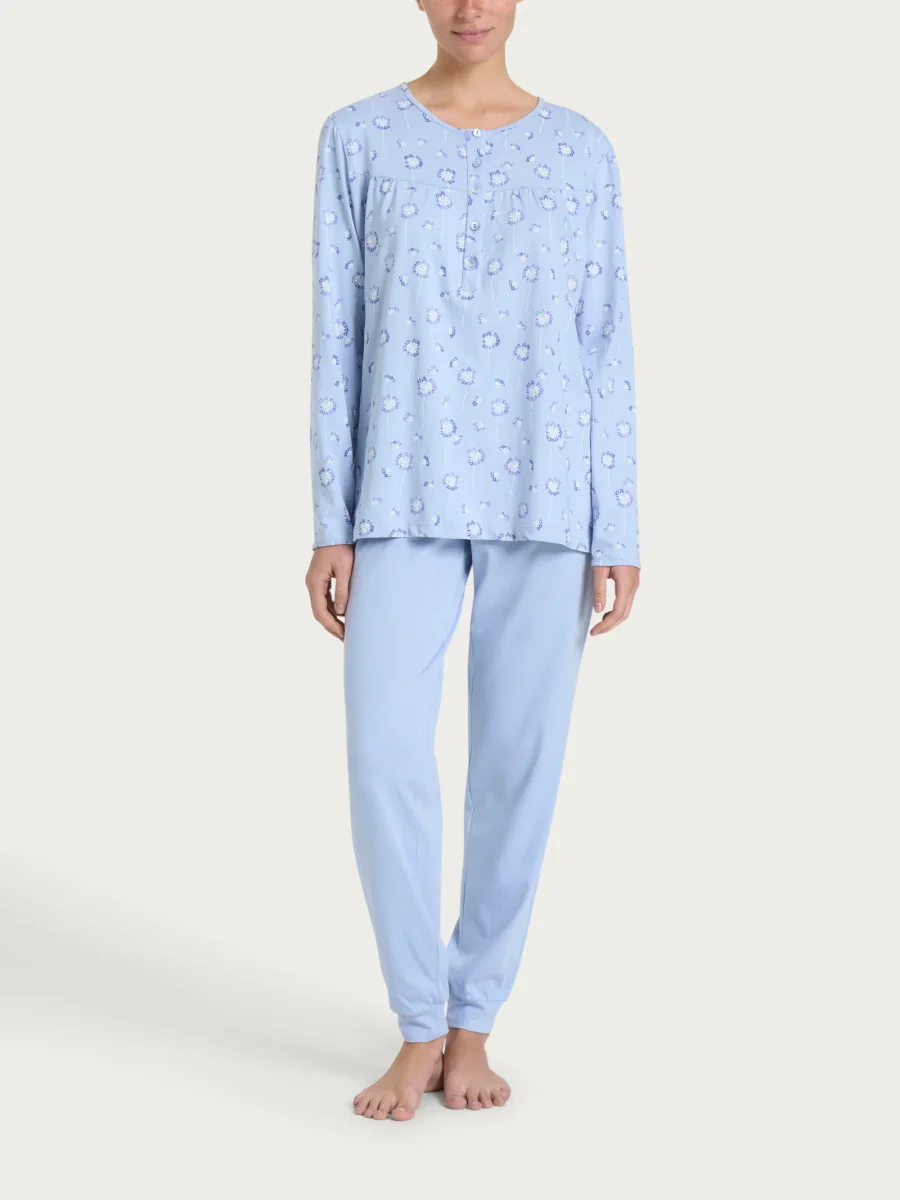 Pigiama serafino con arricciatura in Jersey di cotone 54-60 - Fant. Brunnera Blue