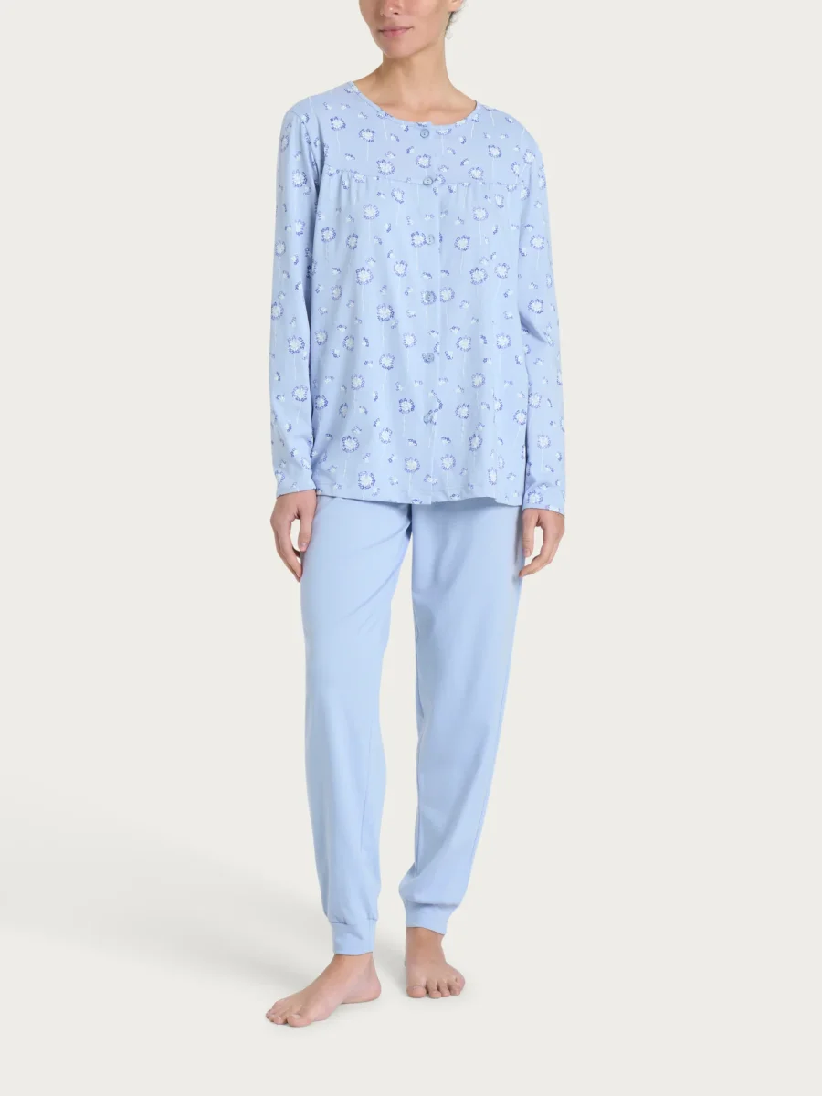 Pigiama aperto con arricciatura in Jersey di Cotone 40-52 - Fant. Brunnera Blue