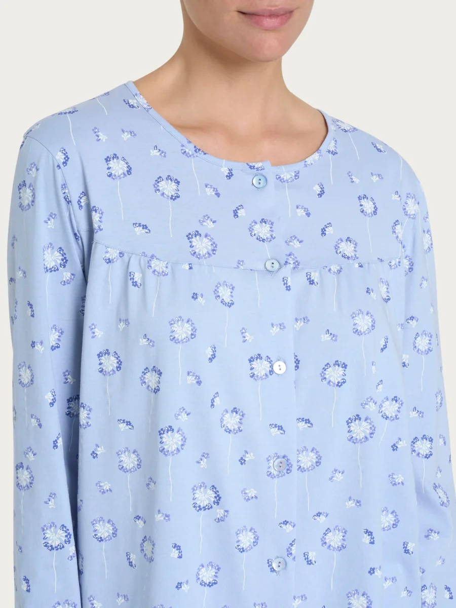 Pigiama aperto con arricciatura in Jersey di Cotone 40-52 - Fant. Brunnera Blue - immagine 4