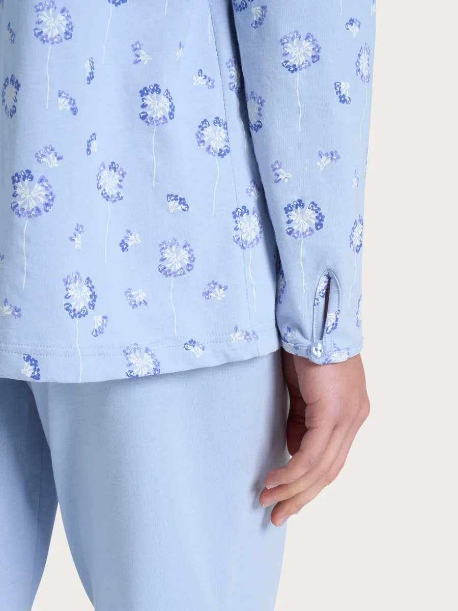 Pigiama aperto con arricciatura in Jersey di Cotone 40-52 - Fant. Brunnera Blue - immagine 5