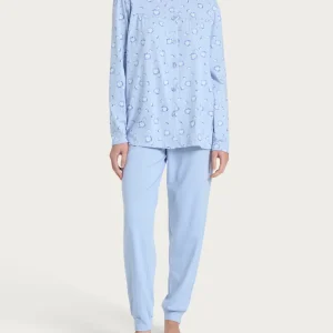 Pigiama aperto con arricciatura in Jersey di Cotone 54-60 - Fant. Brunnera Blue