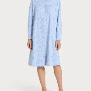 Camicia da notte aperta con soffioni in Jersey di cotone 40-52 - Fant. Brunnera Blue