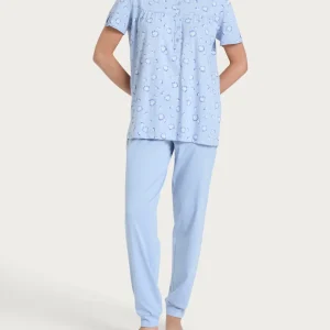 Pigiama a serafino con arricciatura in Jersey di cotone 40-52 - Fant. Brunnera Blue