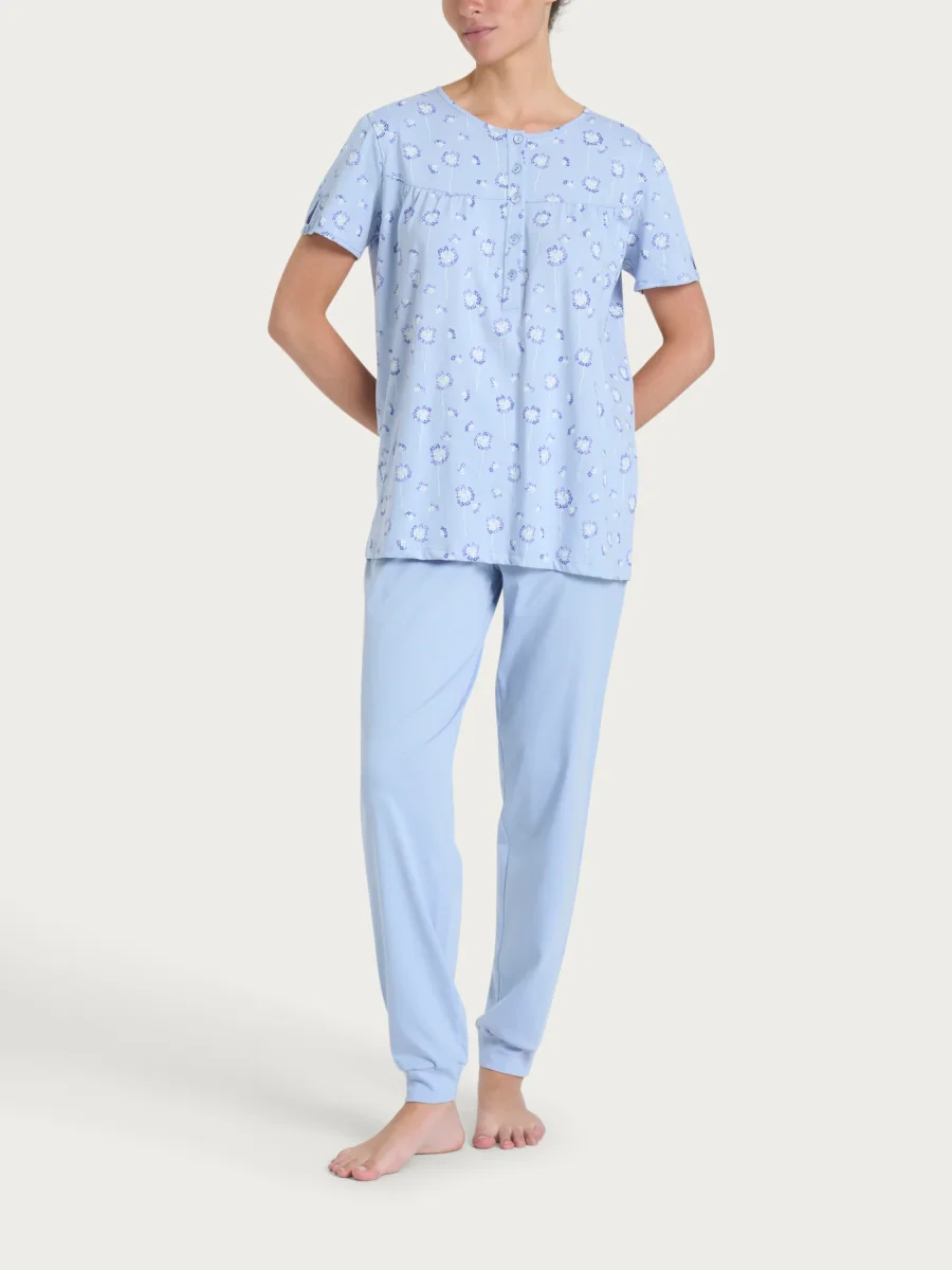 Pigiama a serafino con arricciatura in Jersey di cotone 40-52 - Fant. Brunnera Blue