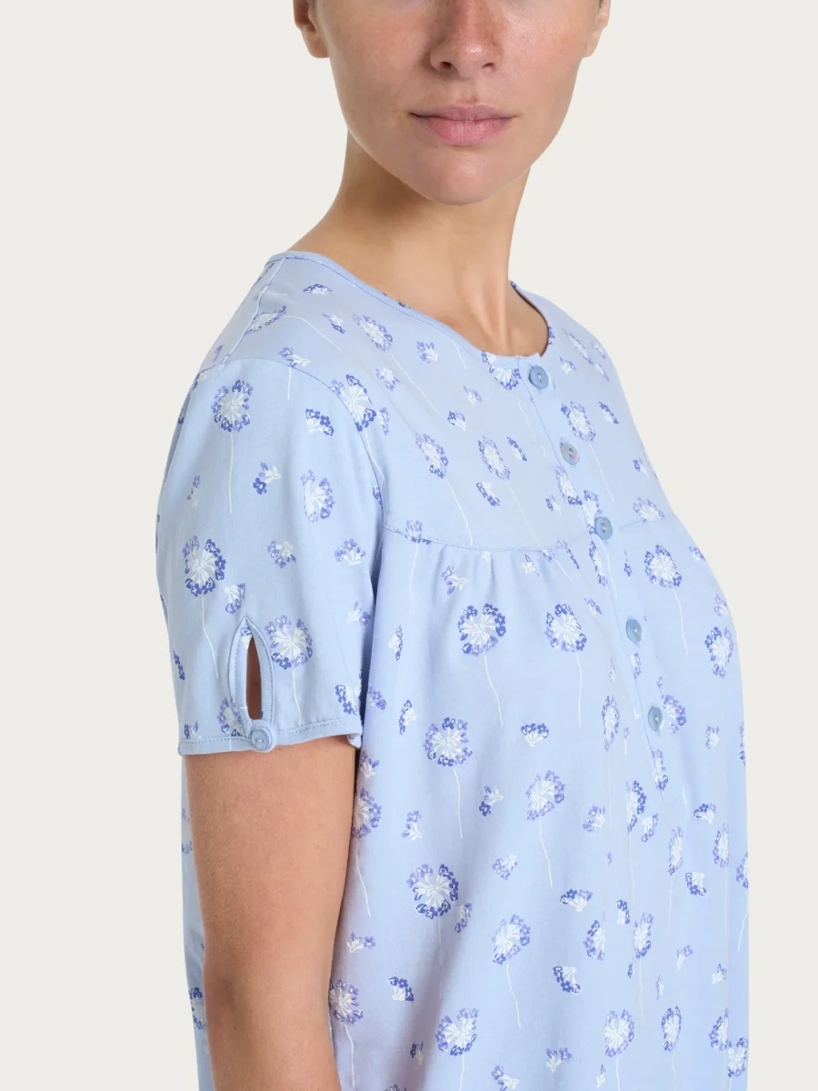 Pigiama a serafino con arricciatura in Jersey di cotone 40-52 - Fant. Brunnera Blue - immagine 4