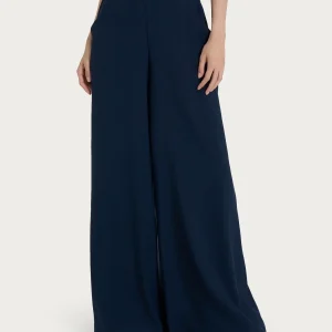 Pantalone a palazzo con tasche in Ecoseta - Bleu