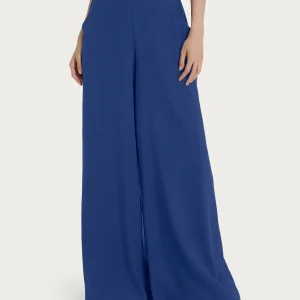 Pantalone a palazzo con tasche in Ecoseta - Blueberry