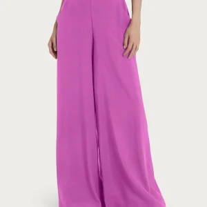 Pantalone a palazzo con tasche in Ecoseta - Cattleya Orchid