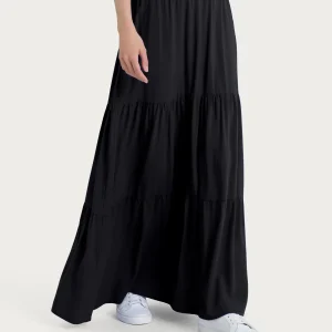 Gonna lunga tinta unita in Ecoseta - Nero