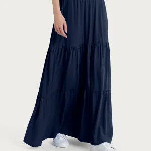 Gonna lunga tinta unita in Ecoseta - Bleu