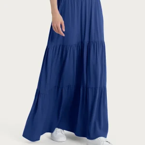 Gonna lunga tinta unita in Ecoseta - Blueberry