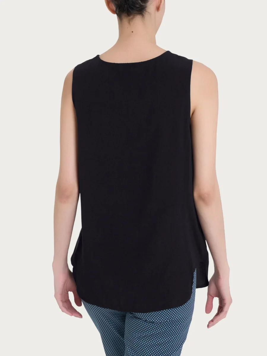 Top a spalla larga con inserto laterale in Misto Viscosa - Nero - immagine 3