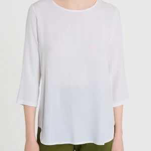 Maglia girocollo con inserto laterale in Misto Viscosa - Bianco