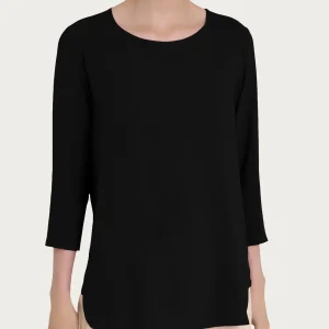 Maglia girocollo con inserto laterale in Misto Viscosa - Nero