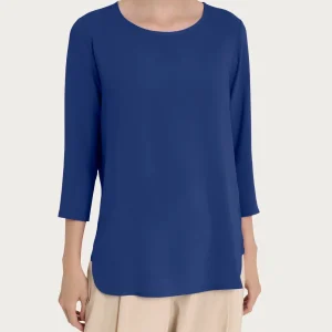 Maglia girocollo con inserto laterale in Misto Viscosa - Blueberry