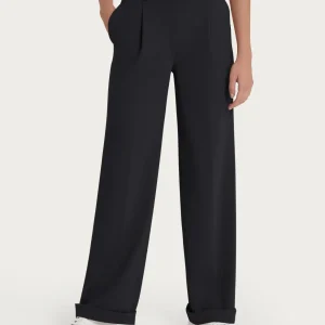 Pantalone ampio con tasche e pinces in Compact Light - Nero