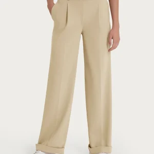 Pantalone ampio con tasche e pinces in Compact Light - Irish Cream