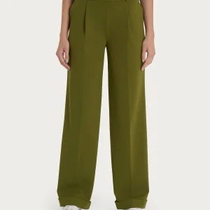 Pantalone ampio con tasche e pinces in Compact Light - Sphagnum