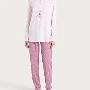 Pigiama serafino con fantasia in Jersey di cotone - Fant. Pink a boo
