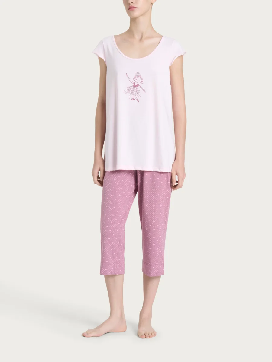 Pigiama a pinocchietto con fantasia in Jersey di cotone - Fant. Pink a boo