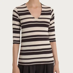 Maglietta con stripes e scollo a V in Viscosa Summer  - Fant. Chocolate Torte Riga Alternata