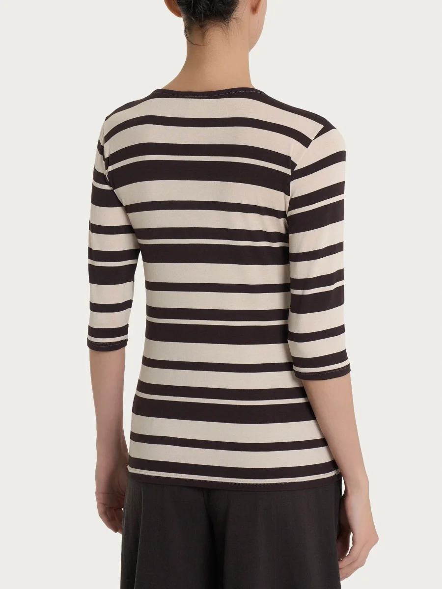 Maglietta con stripes e scollo a V in Viscosa Summer - Fant. Chocolate Torte Riga Alternata - immagine 3