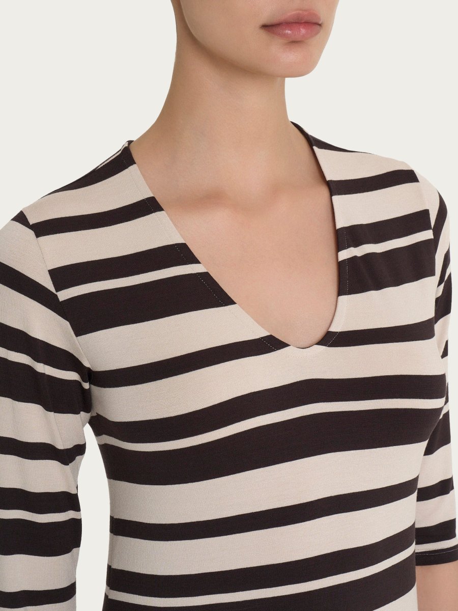 Maglietta con stripes e scollo a V in Viscosa Summer - Fant. Chocolate Torte Riga Alternata - immagine 4