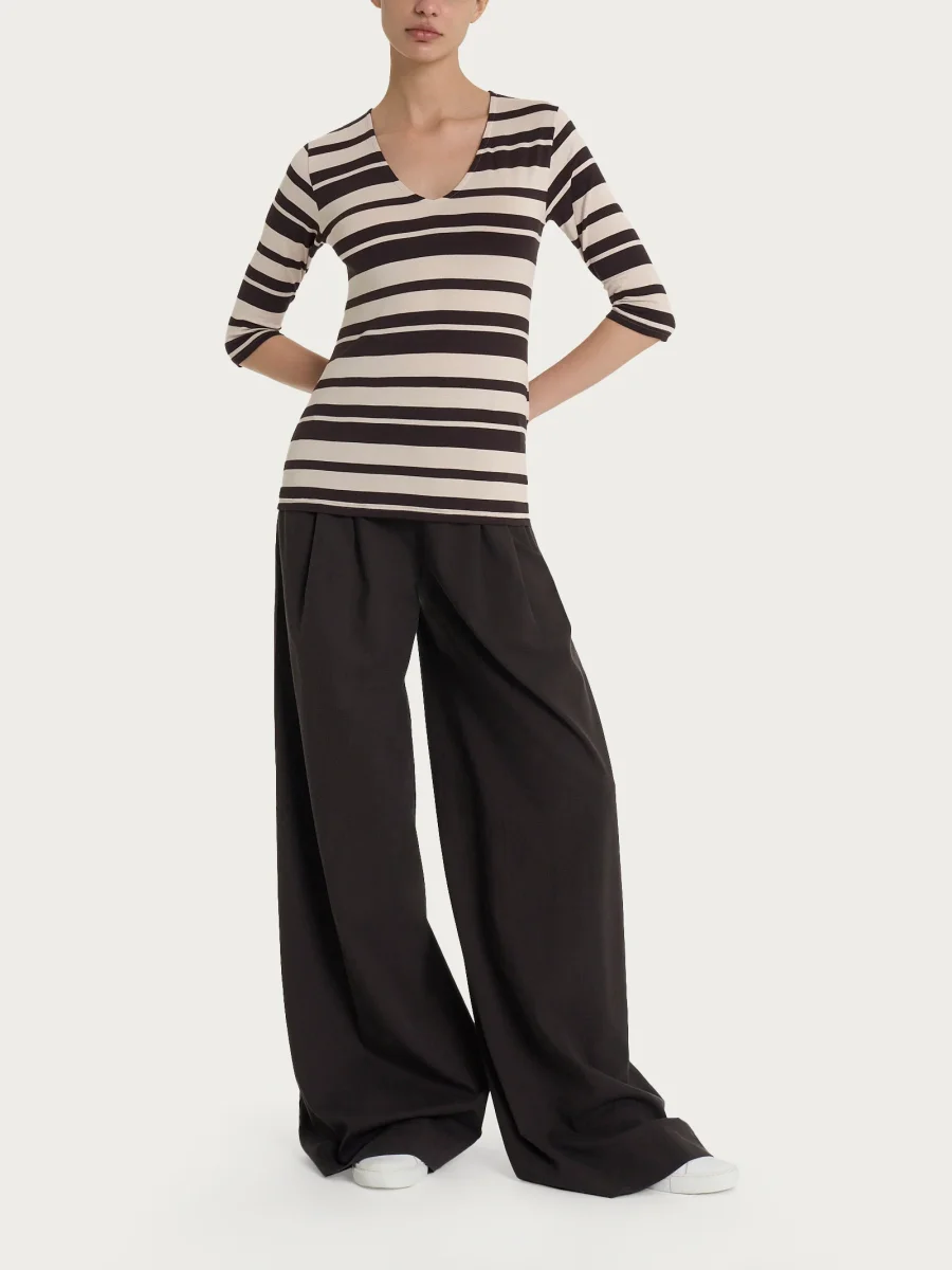 Maglietta con stripes e scollo a V in Viscosa Summer - Fant. Chocolate Torte Riga Alternata - immagine 5